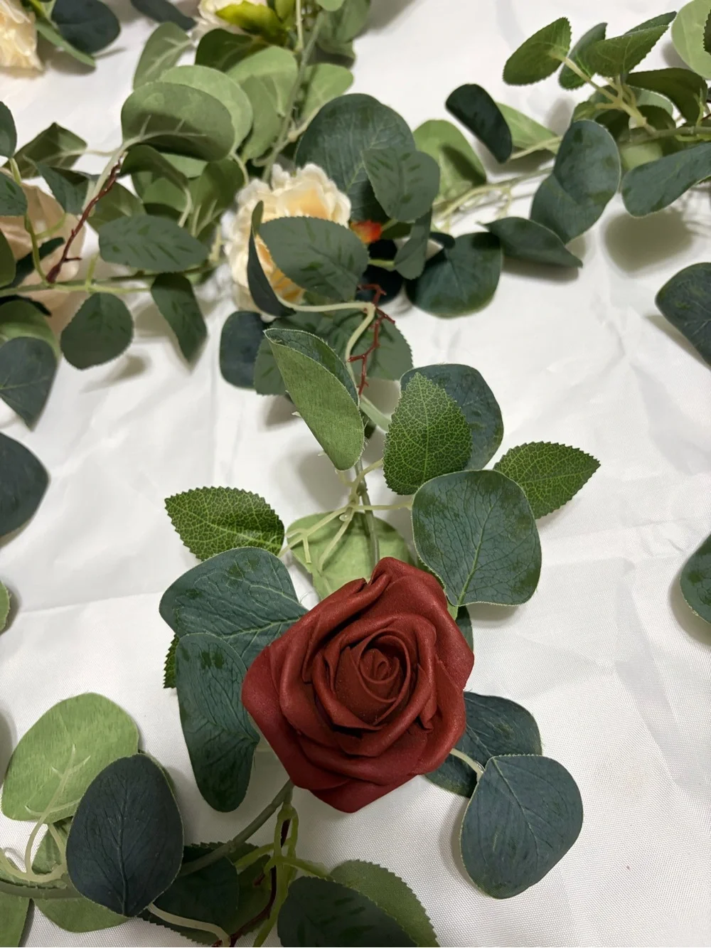 DIY 3 5ft Artificial Rose Garlands - Red, Burgundy & Cream Flowers
